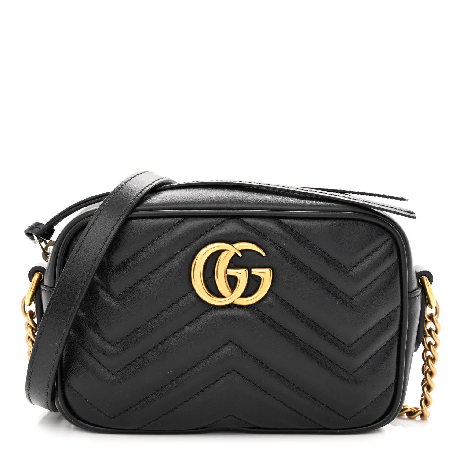 Gucci Calfskin Matelasse Mini GG Marmont Chain Shoulder Bag Black 1 of 12