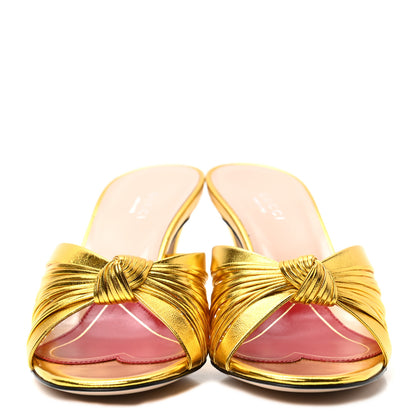 Gucci Metallic Nappa Crawford Knot Mid Heel Slide Sandals 37 Gold 2 of 8