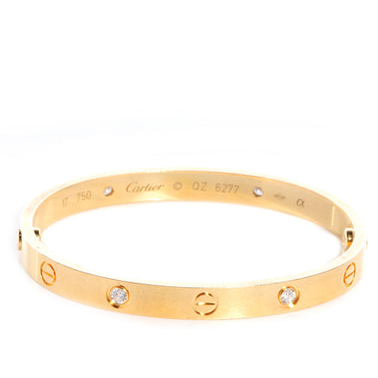 Cartier 18K Yellow Gold 4 Diamond LOVE Bracelet 17 1 of 5