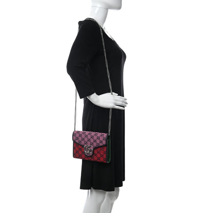 Gucci Monogram Multicolor Matelasse Diagonal GG Marmont Chain Wallet Red Blue 2 of 8