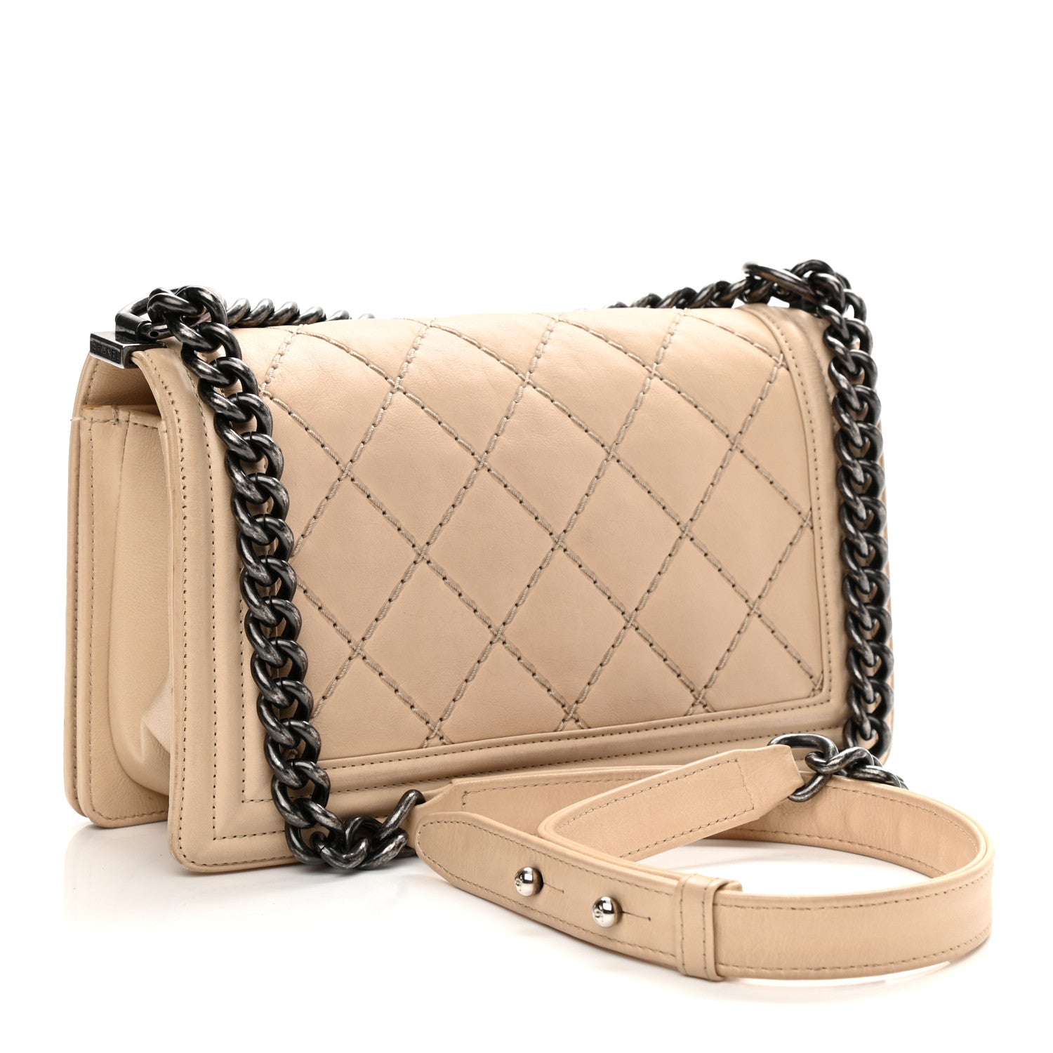 Chanel Calfskin Quilted Double Stitch Medium Boy Flap Beige 2 of 16