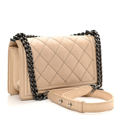 Chanel Calfskin Quilted Double Stitch Medium Boy Flap Beige 2 of 16