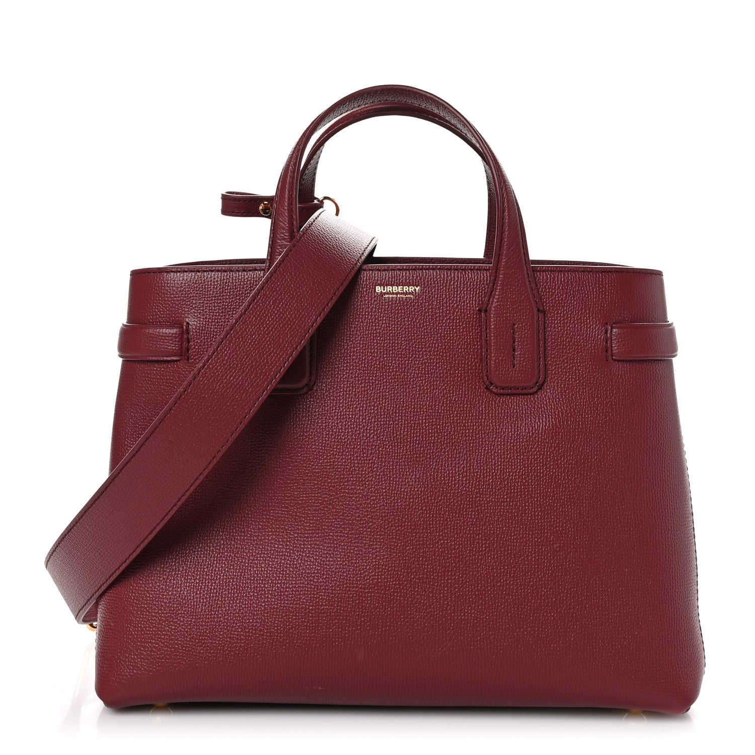 Burberry Grainy Calfskin House Check Medium Banner Tote Mahogany Red 1 of 9