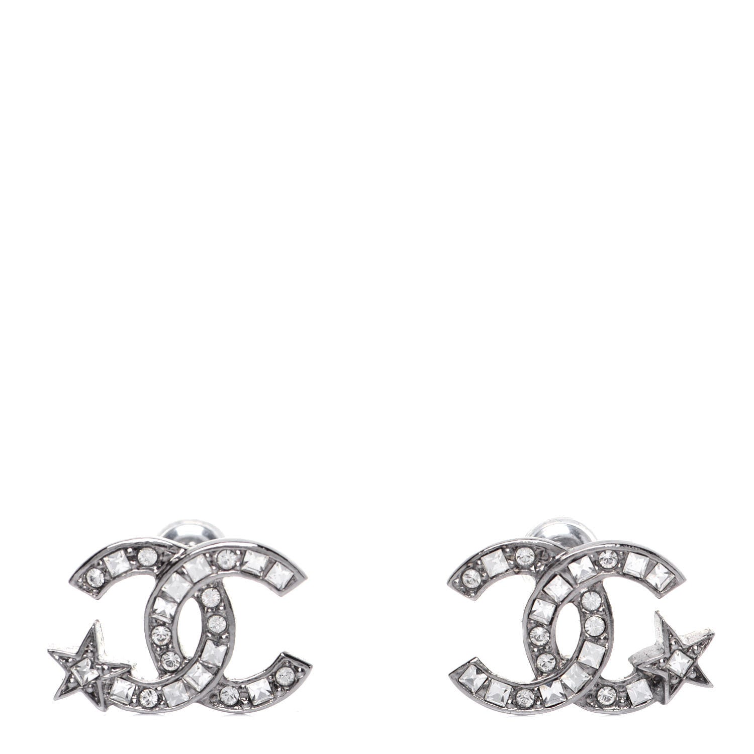 Chanel Crystal CC Starfall Earrings Silver 1 of 6