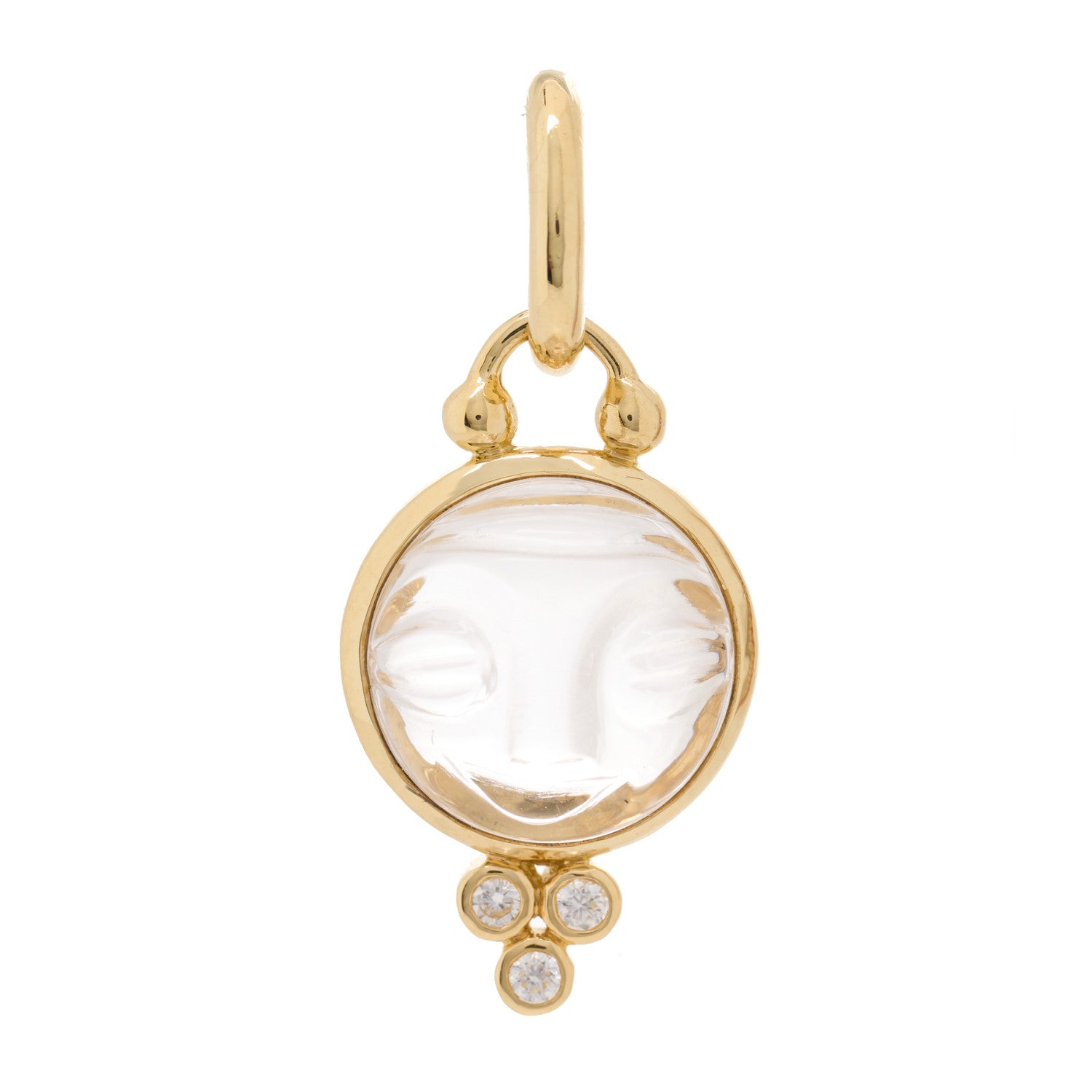 Temple St. Clair 18K Yellow Gold Diamond Rock Crystal 10mm Moonface Pendant 1 of 4