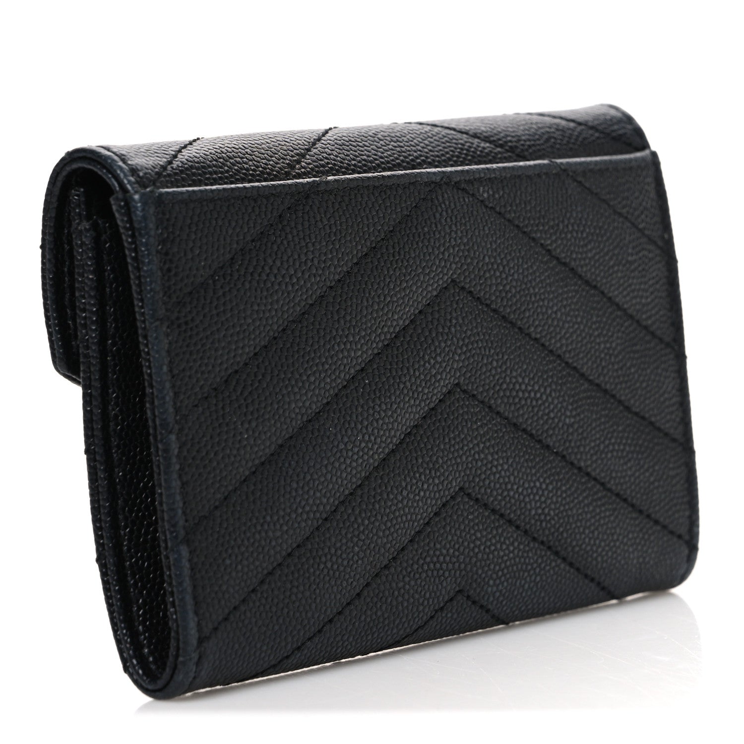 Saint Laurent Grain De Poudre Matelasse Chevron Small Monogram Envelope Wallet Black 3 of 7