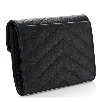 Saint Laurent Grain De Poudre Matelasse Chevron Small Monogram Envelope Wallet Black 3 of 7