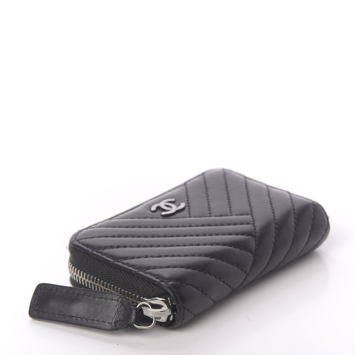Chanel Lambskin Quilted Crossing Zip Around Coin Purse Black 4 of 10
