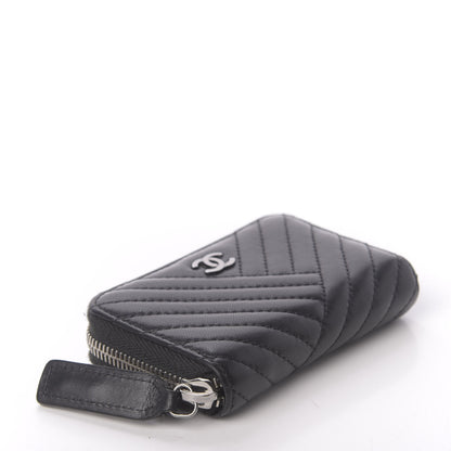 Chanel Lambskin Quilted Crossing Zip Around Coin Purse Black 4 of 10