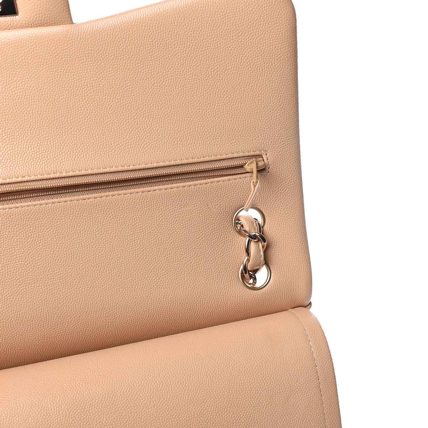 Caviar Quilted Jumbo Double Flap Light Beige