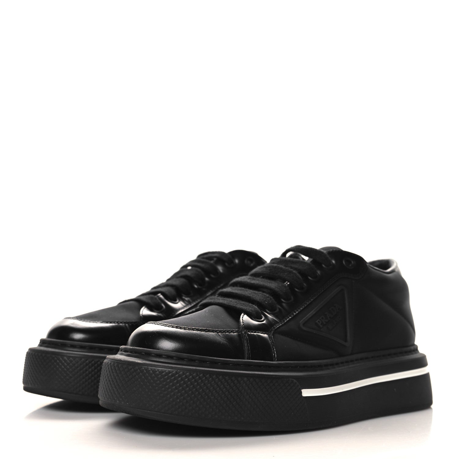 Prada Re-Nylon Spazzolato Rubber Triangle Logo Macro Quilted Womens 45mm Platform Sneakers 38.5 Black 4 of 9