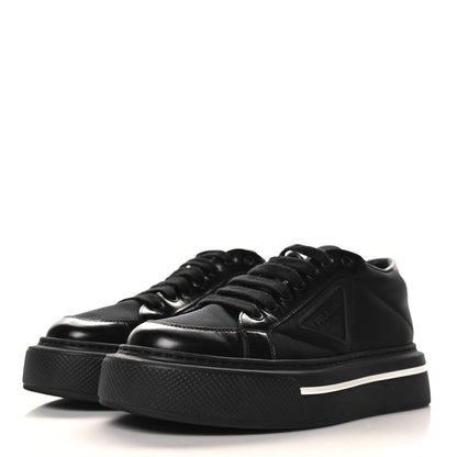 Prada Re-Nylon Spazzolato Rubber Triangle Logo Macro Quilted Womens 45mm Platform Sneakers 38.5 Black 4 of 9