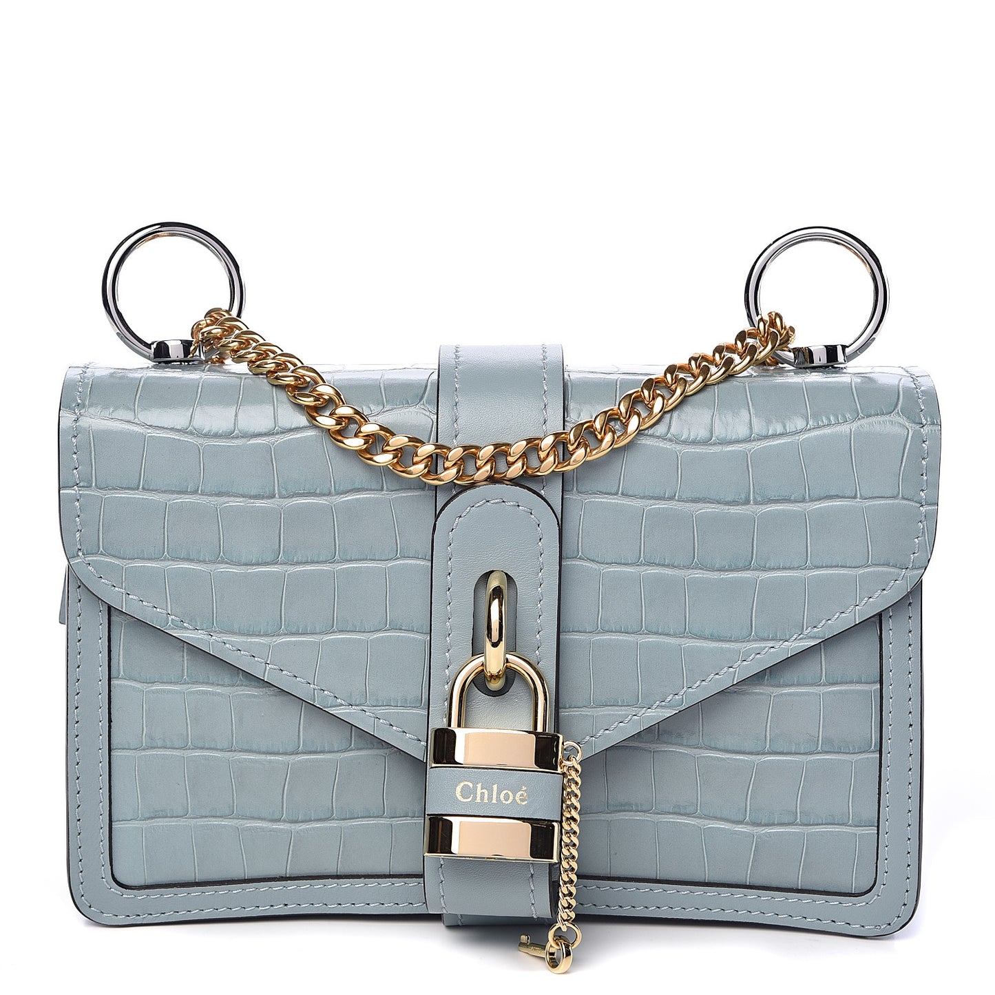 Calfskin Crocodile Embossed Aby Chain Shoulder Bag Faded Blue
