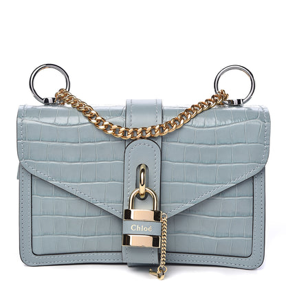 Chloe Calfskin Crocodile Embossed Aby Chain Shoulder Bag Faded Blue 1 of 9