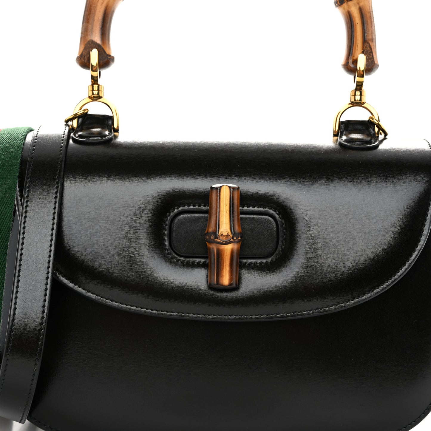 Boarded Dyana Lux Calfskin Web Medium Bamboo 1947 Top Handle Bag Black