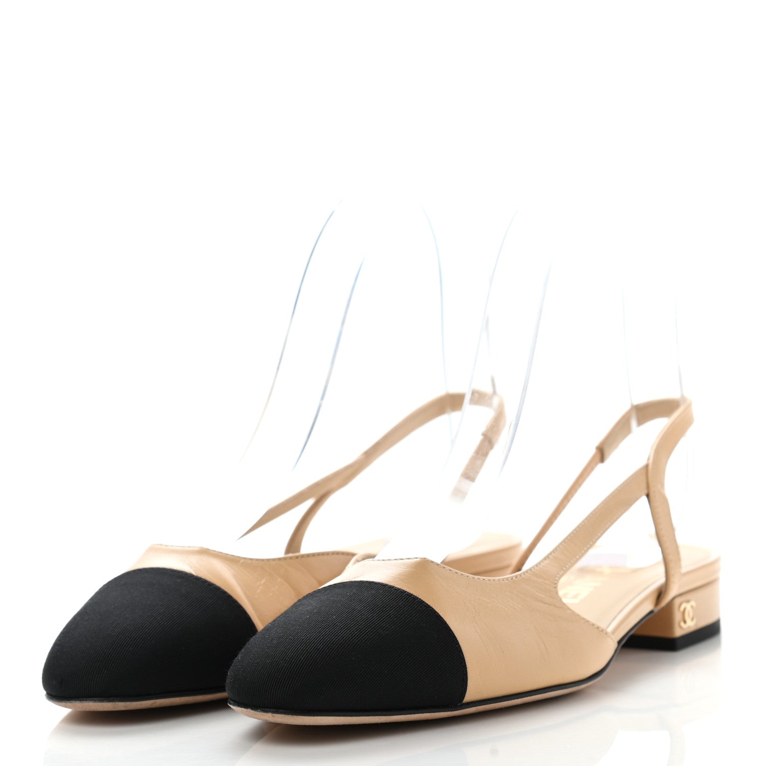 Chanel Lambskin Grosgrain Cap Toe CC Slingback Sandals 36 Beige Black 3 of 13