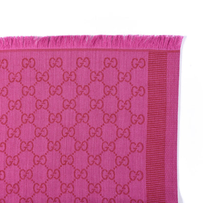 Gucci Wool Silk GG Monogram GGWeblong Fringe Scarf Shawl Red Pink 5 of 5