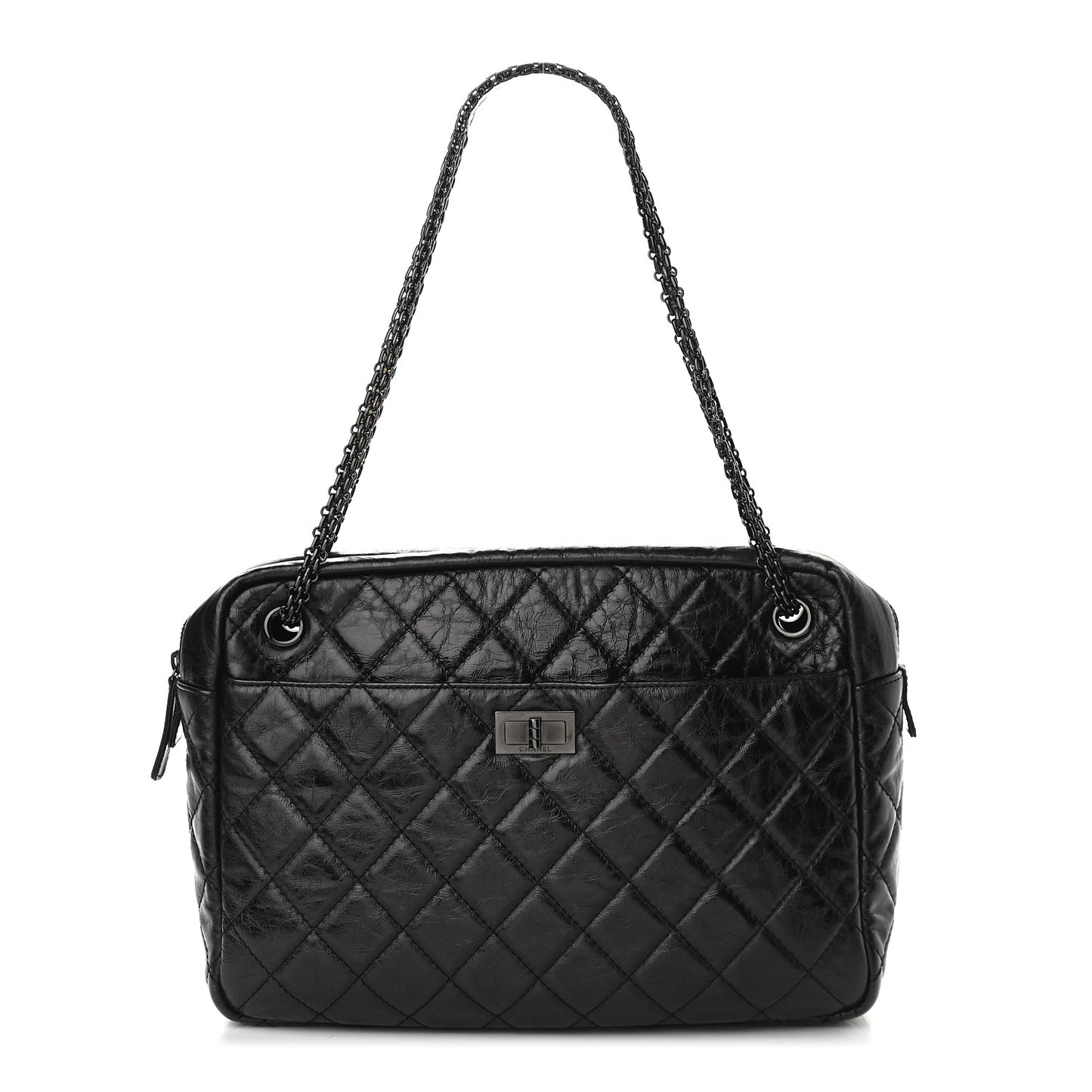 Aged Calfskin Quilted Large Reissue Camera Case Black