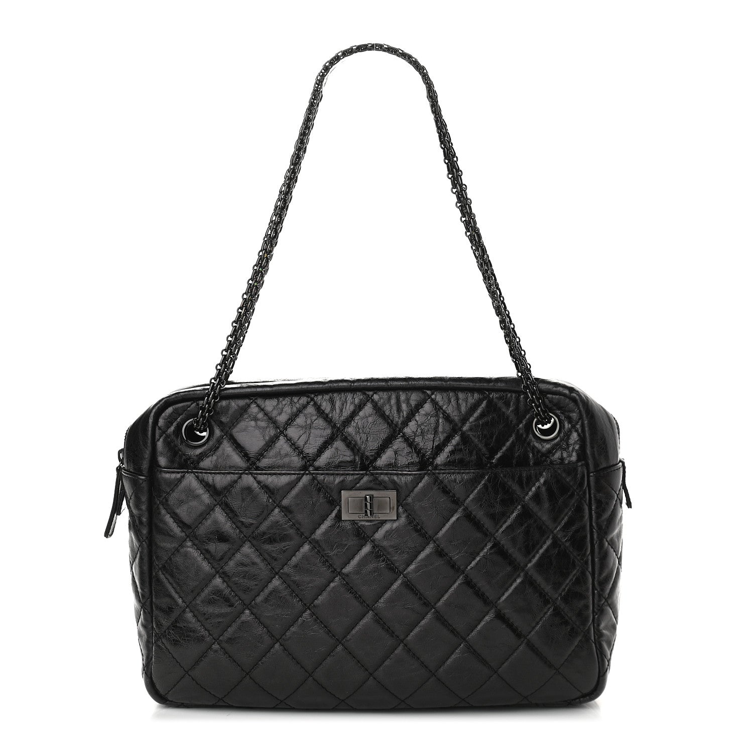 Chanel Aged Calfskin Quilted Large Reissue Camera Case Black 1 of 8
