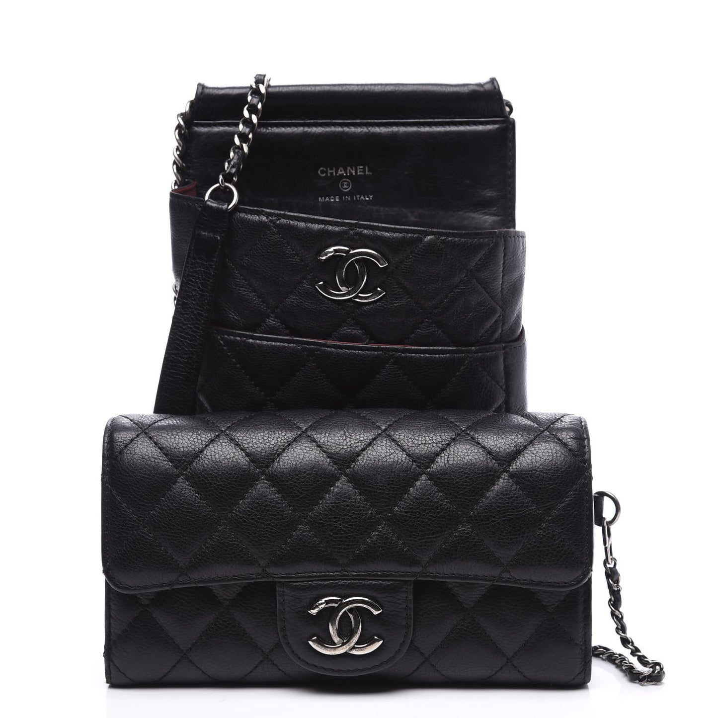 Calfskin Quilted CC Waiter Clutch Clutch With Chain Black
