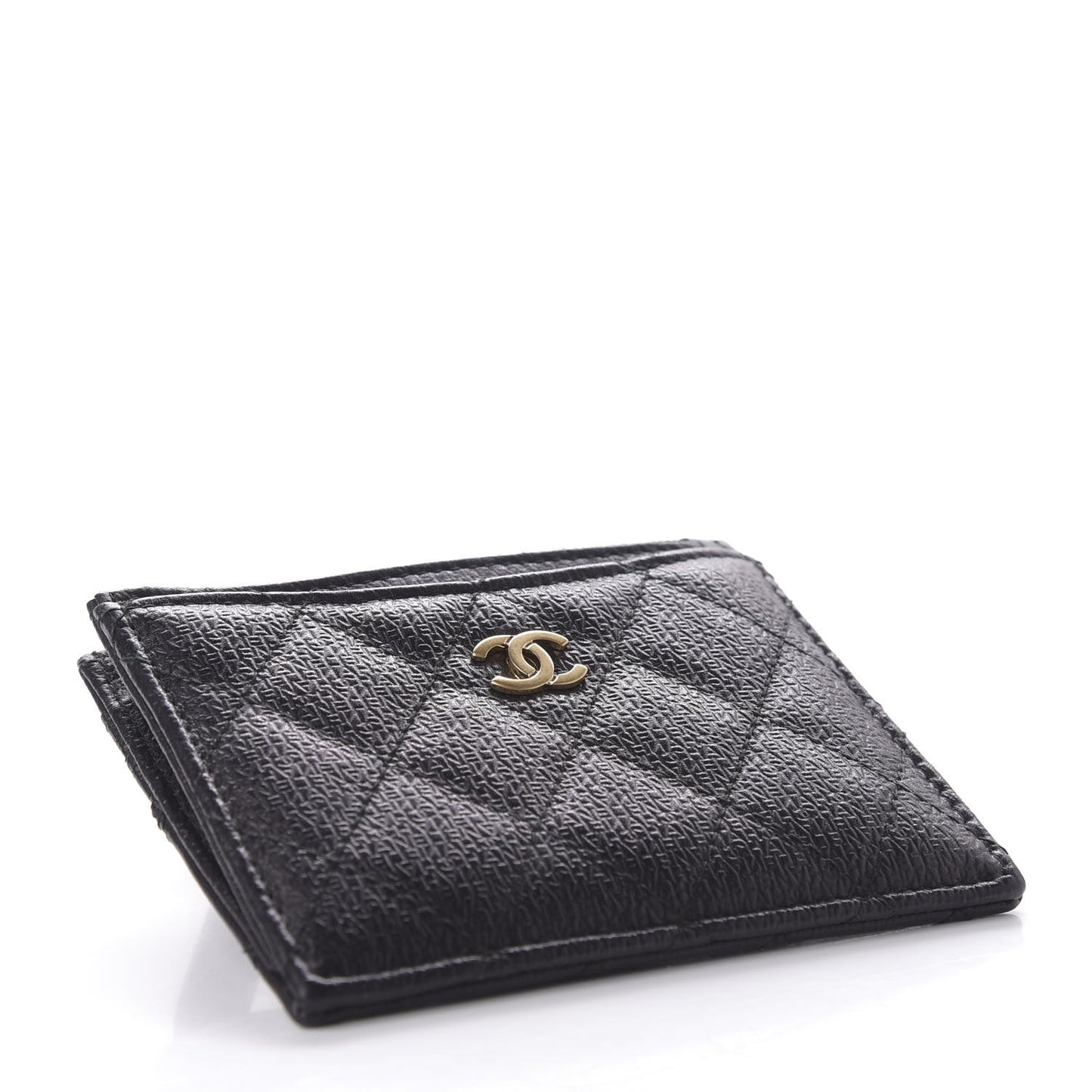 Letter Calfskin Embossed Quilted CC Zip Card Holder Black