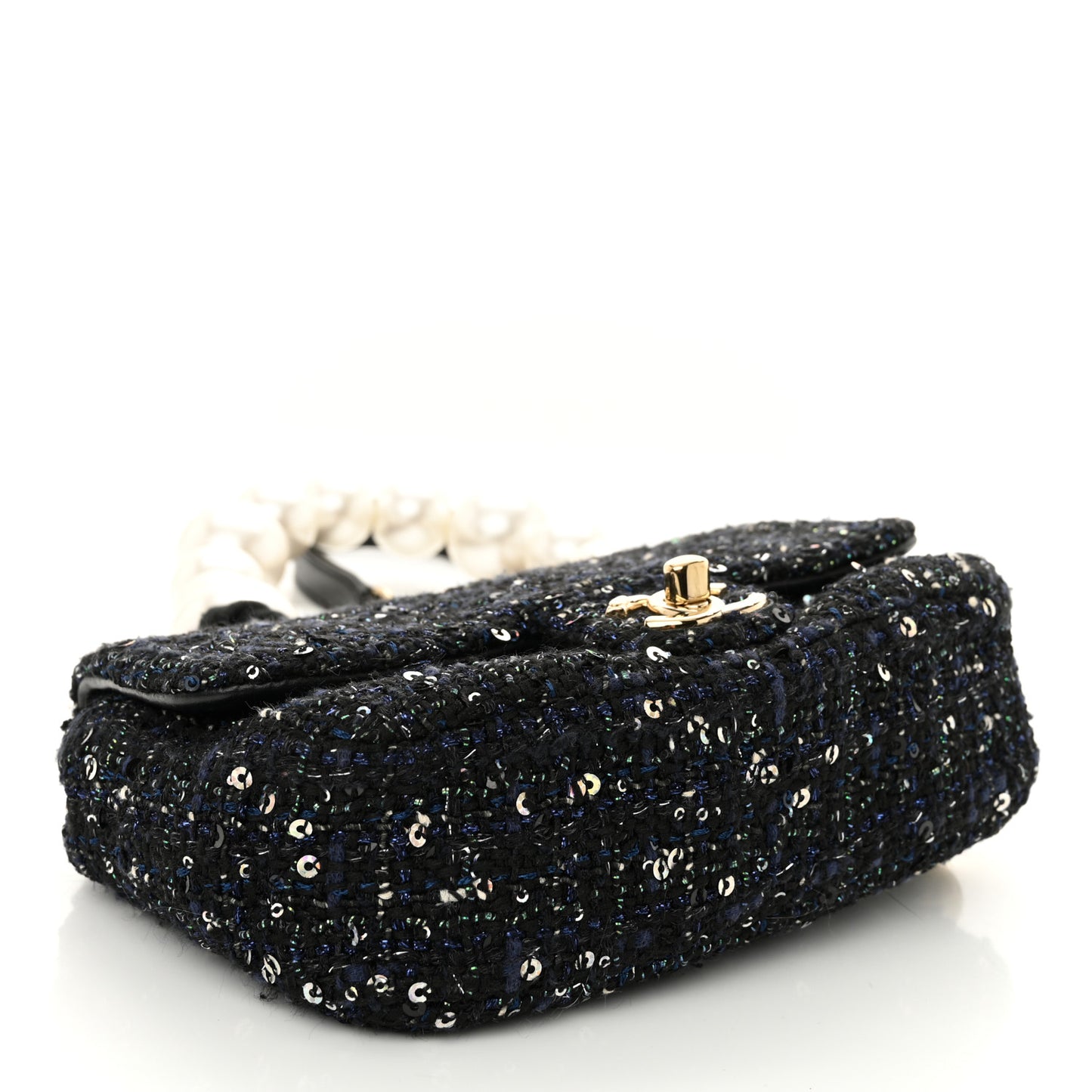 Tweed Mini Pearl Handle Flap Black Ecru