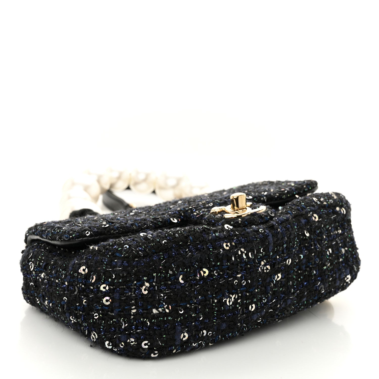 Chanel Tweed Mini Pearl Handle Flap Black Ecru 4 of 10