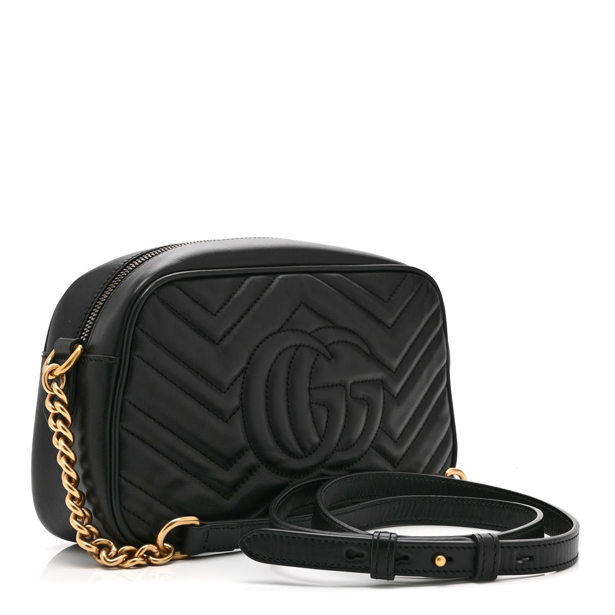 Calfskin Matelasse Small GG Marmont Chain Shoulder Bag Black