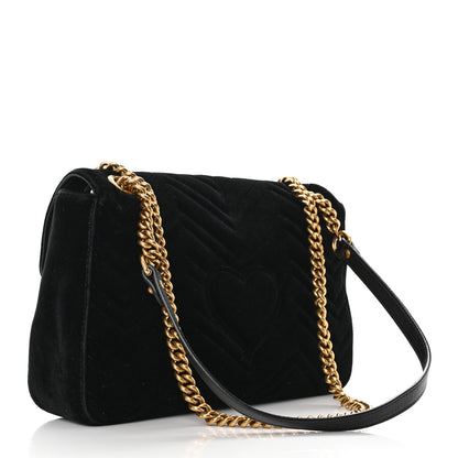 Gucci Velvet Matelasse Medium GG Marmont Shoulder Bag Black 3 of 10