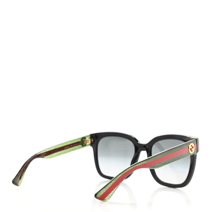 Gucci Acetate Square Frame Web Glitter Sunglasses GG0034S Black Green 4 of 8