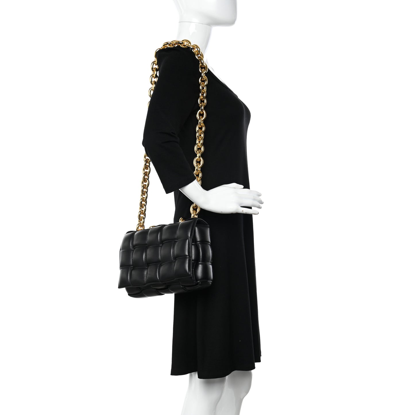 Lambskin Maxi Intreccio Padded Chain Cassette Crossbody Bag Black