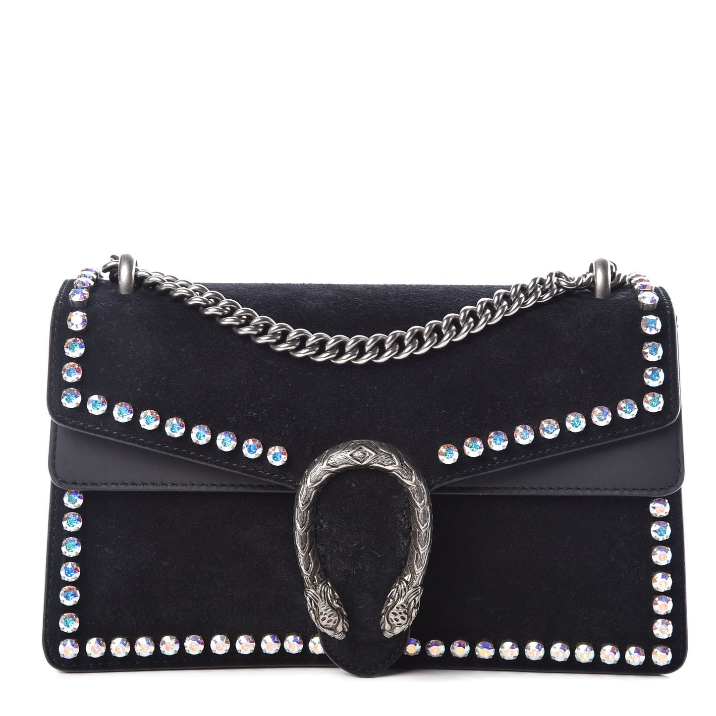 Suede Crystal Small Dionysus Shoulder Bag Black