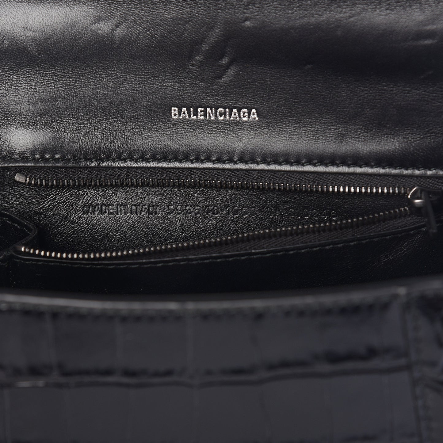 Shiny Calfskin Monochrome Crocodile Embossed Small Hourglass Top Handle Bag Black