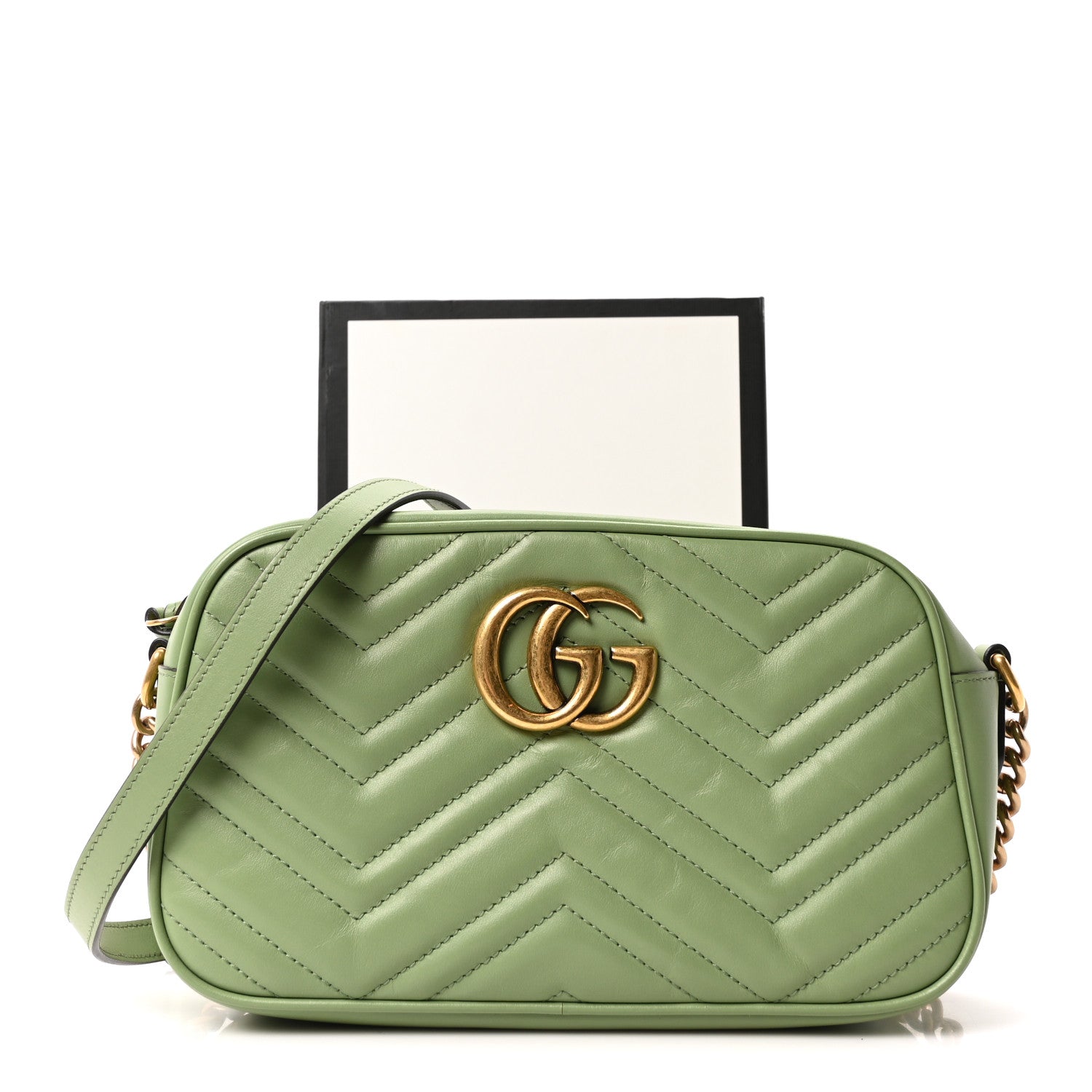 Gucci Calfskin Matelasse Small GG Marmont Chain Shoulder Bag Salamander Green 11 of 11