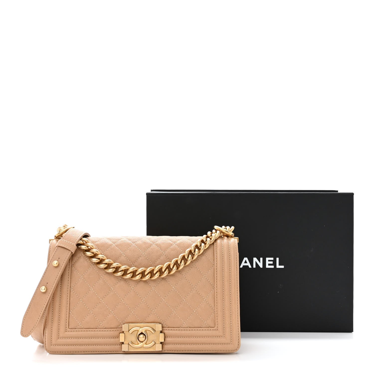 Chanel Caviar Quilted Medium Boy Flap Beige 11 of 11