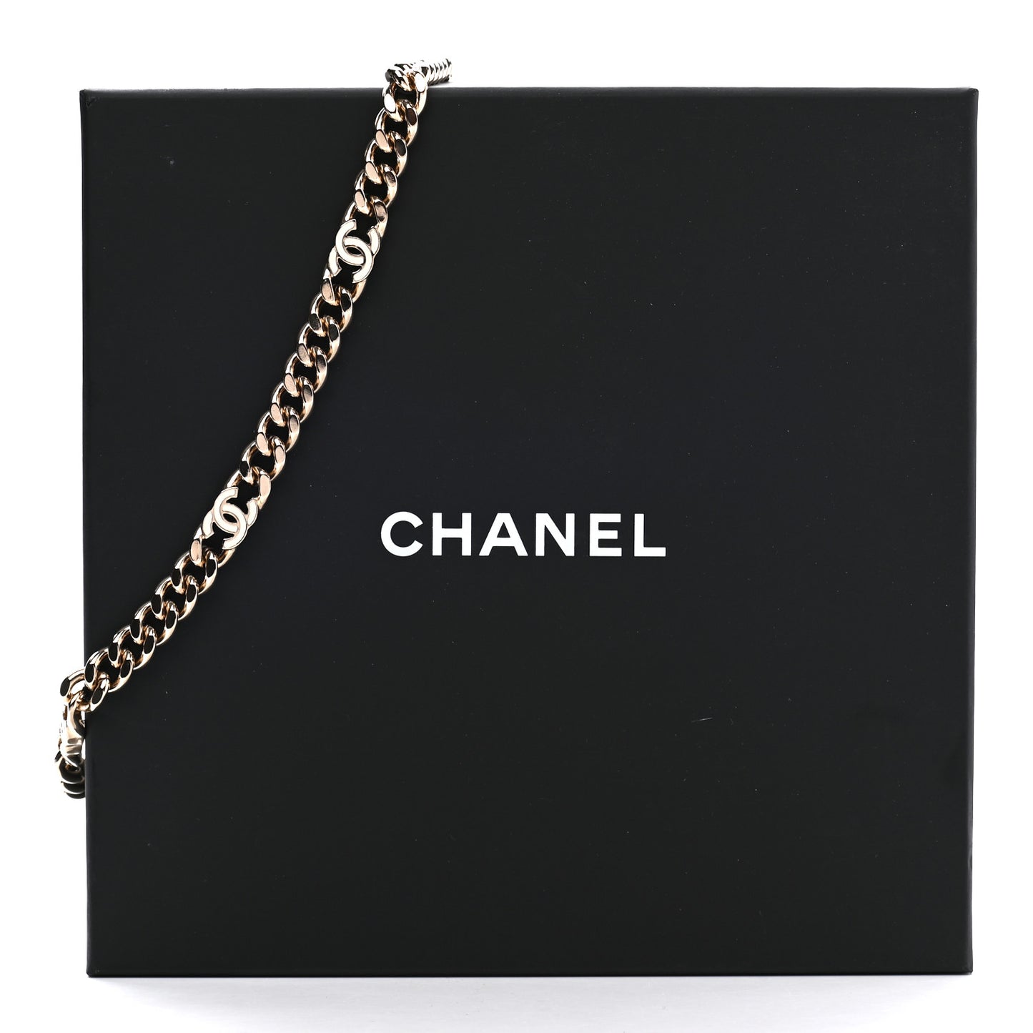 Metal Enamel Chain CC Choker Gold White