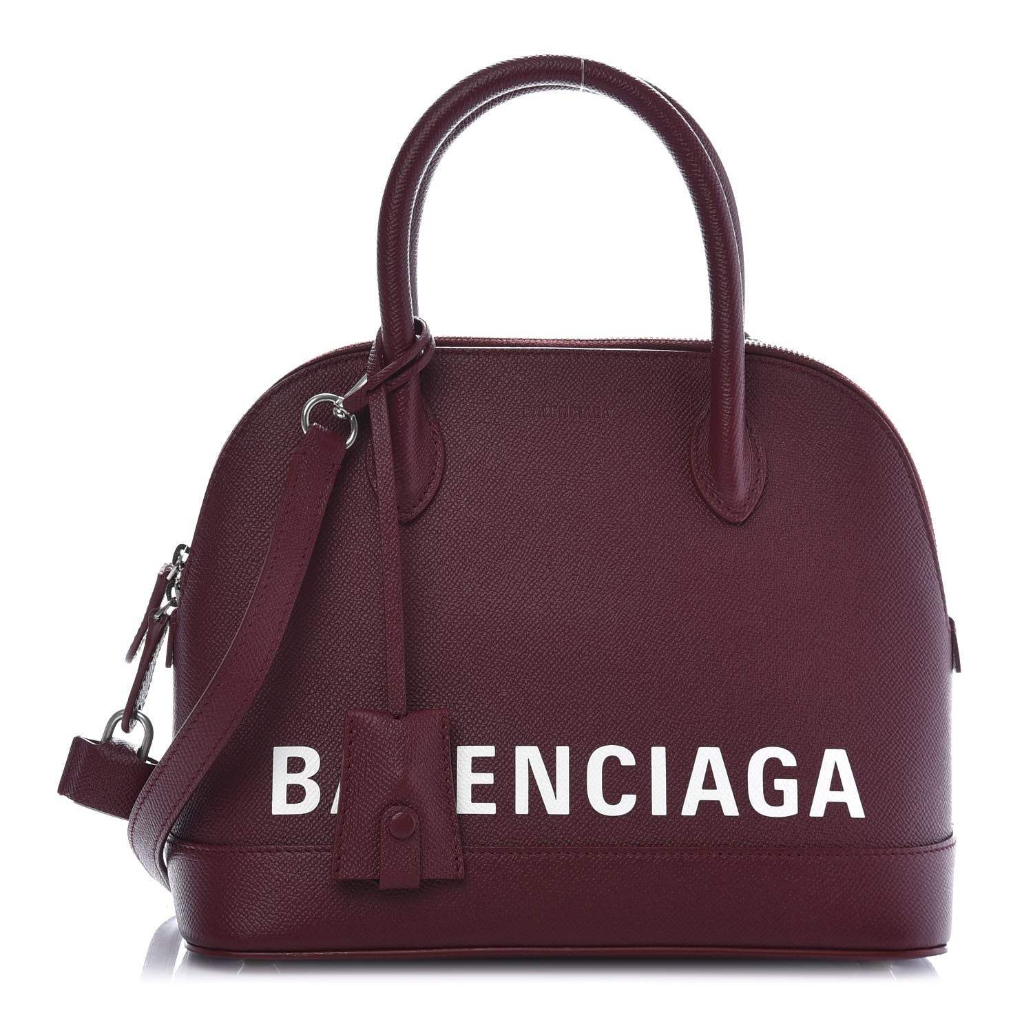 Balenciaga Signature Grained Calfskin Logo S Ville Top Handle Bag Dark Red Light White 1 of 11
