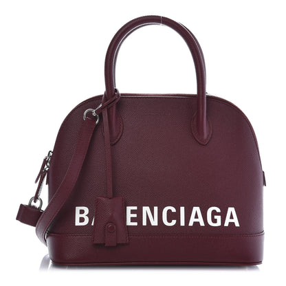 Balenciaga Signature Grained Calfskin Logo S Ville Top Handle Bag Dark Red Light White 1 of 11