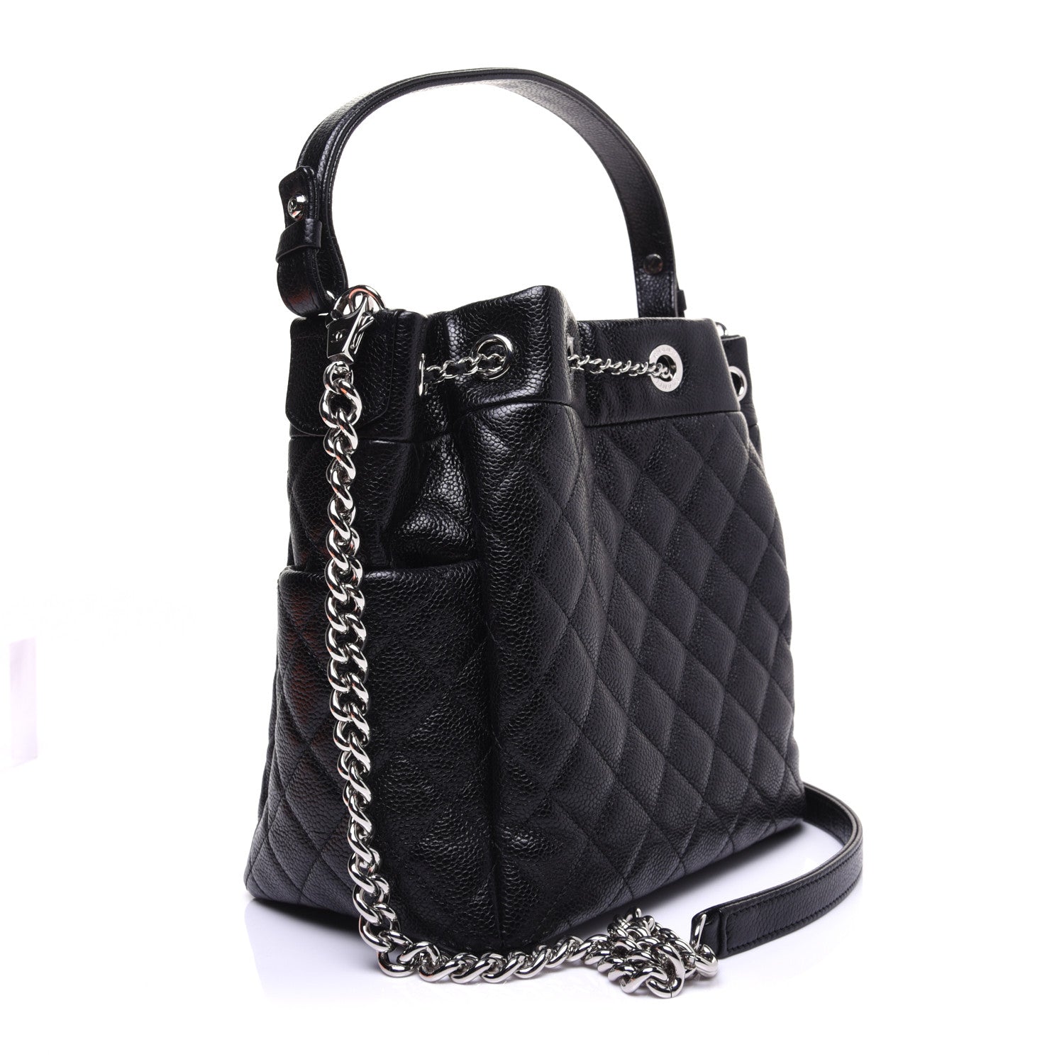 Chanel Caviar Quilted Small Chain Bucket Bag Black 3 of 12