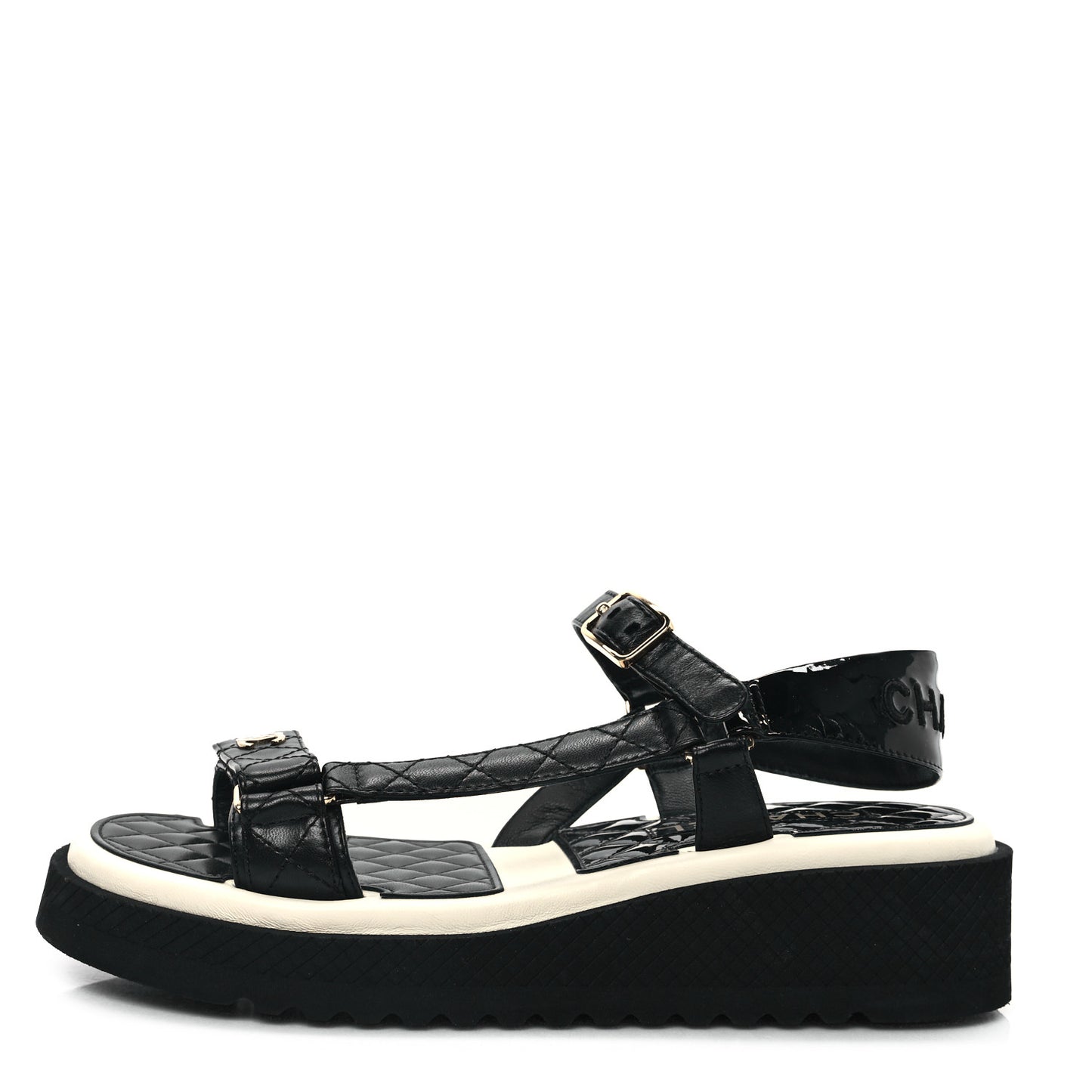 Lambskin Patent Logo Platform Sandals 41 Black White