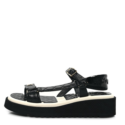 Chanel Lambskin Patent Logo Platform Sandals 41 Black White 1 of 9