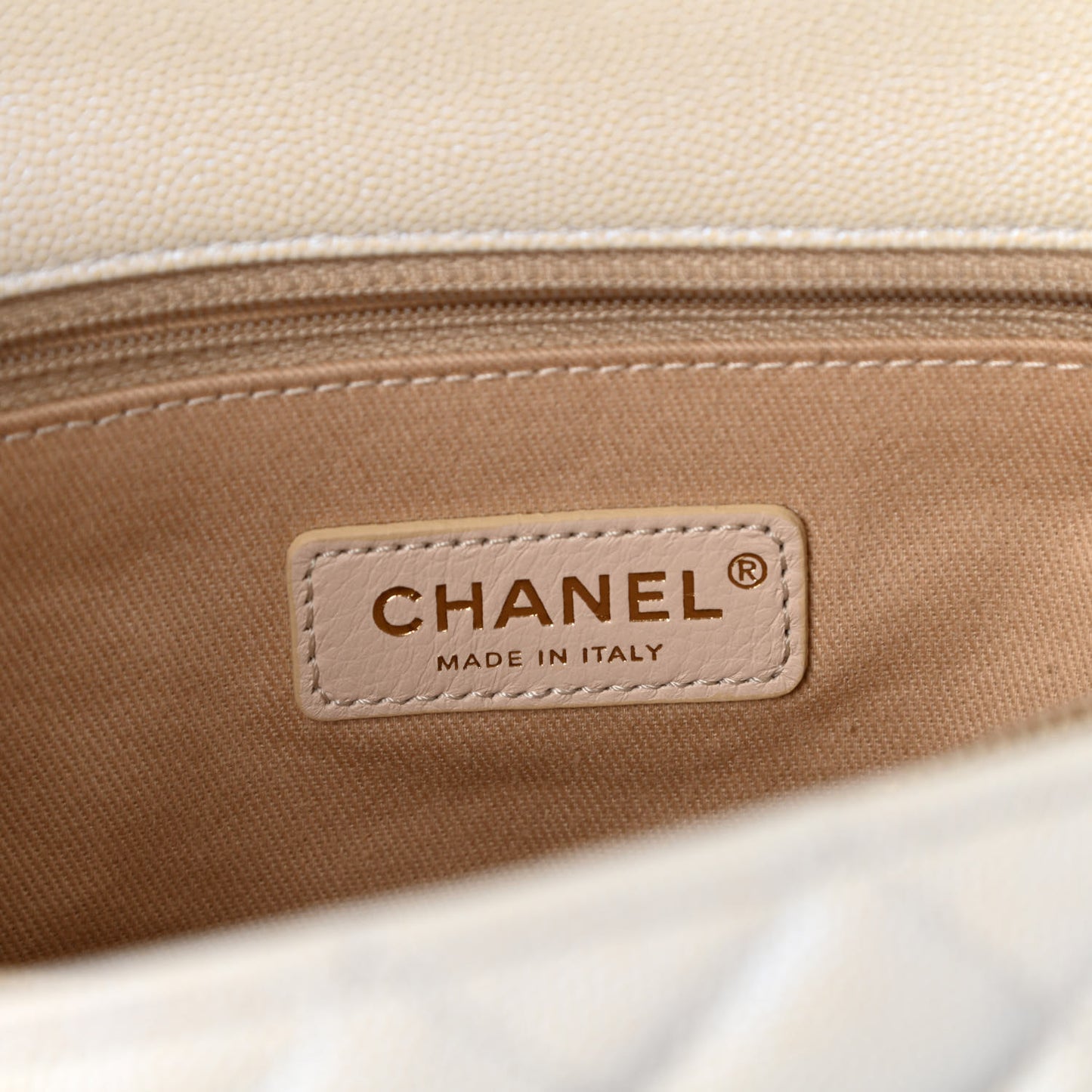 Iridescent Caviar Quilted Small Coco Handle Flap White