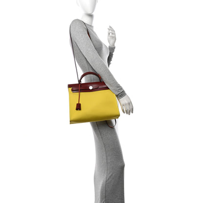 Hermes Vache Hunter Toile Herbag Zip 31 PM Lime Rouge H 2 of 17