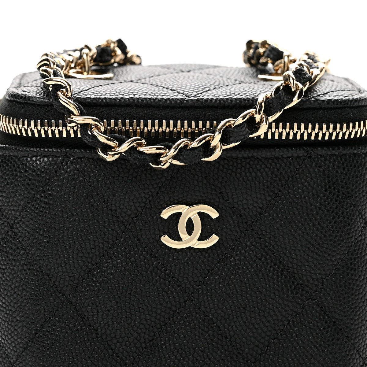 Caviar Quilted Mini Vanity Case With Chain Black