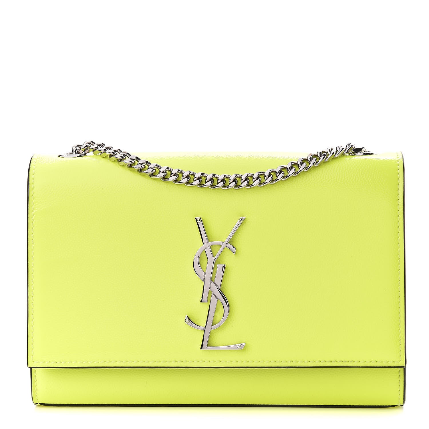 Saint Laurent Patent Grain de Poudre Small Monogram Kate Satchel Neon Yellow 1 of 13