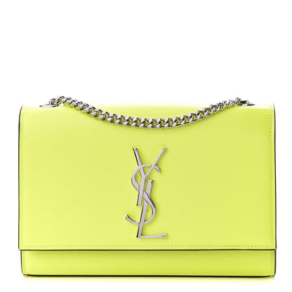 Saint Laurent Patent Grain de Poudre Small Monogram Kate Satchel Neon Yellow 1 of 13