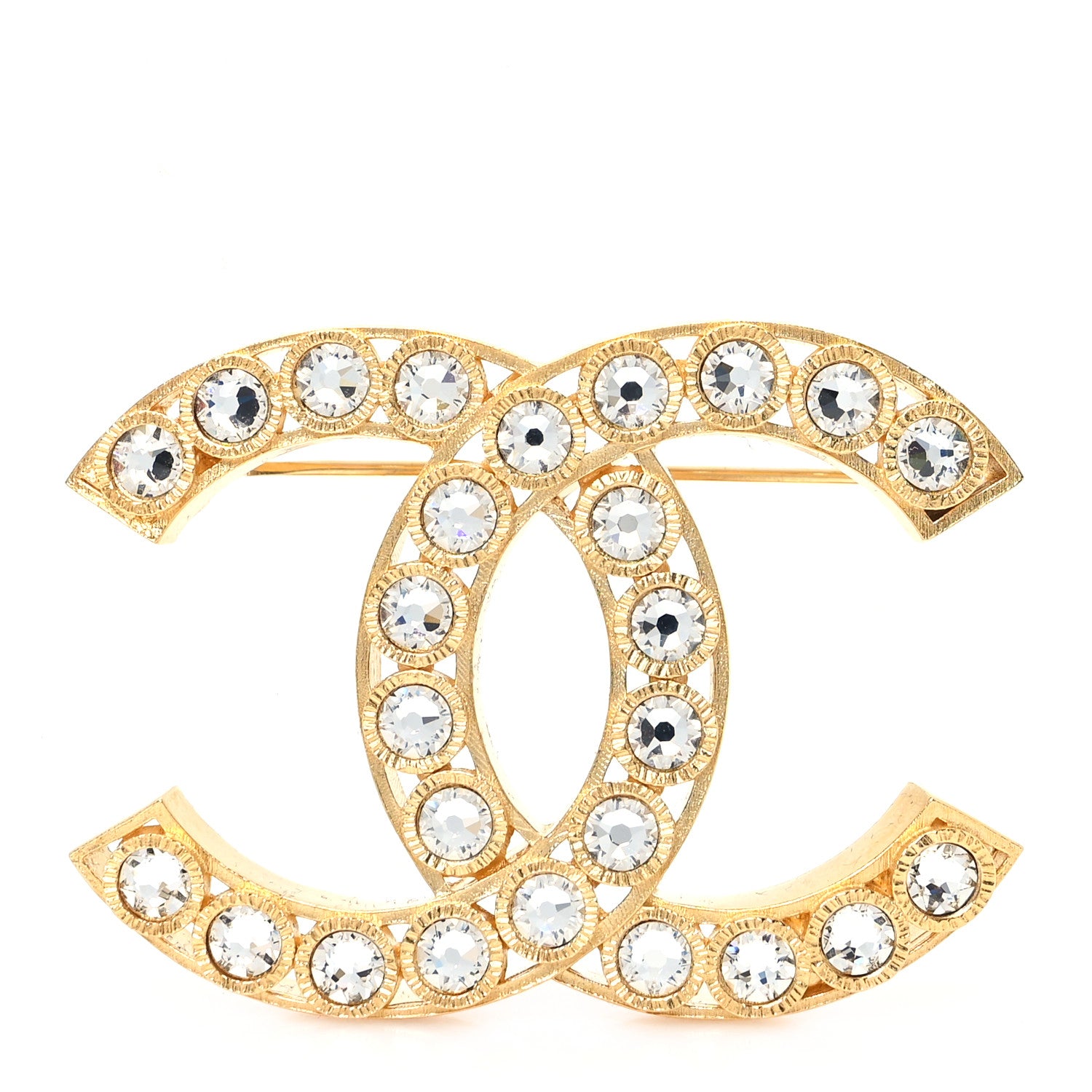 Chanel Metal Crystal CC Brooch Gold 1 of 3