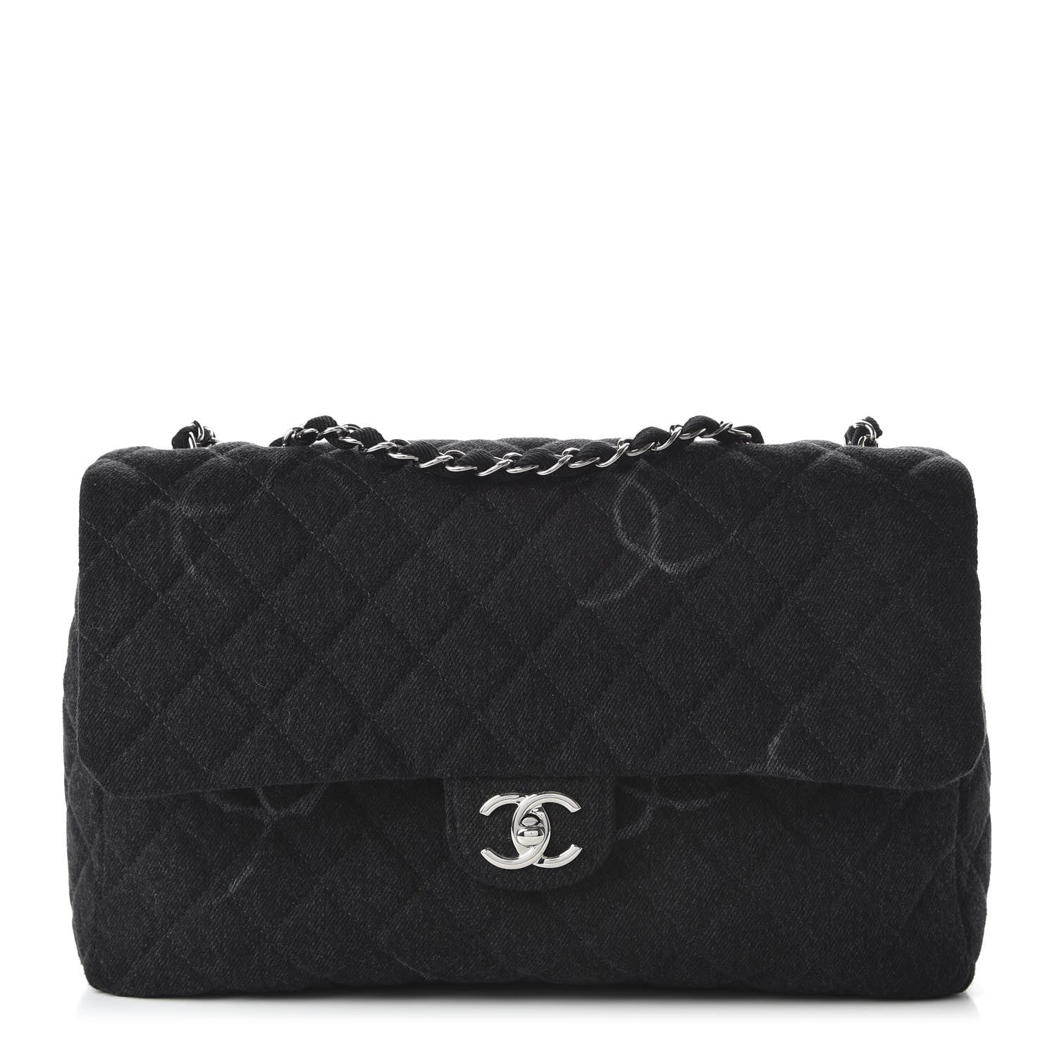 Chanel Denim Quilted CC Print Jumbo Single Flap Black 1 of 11