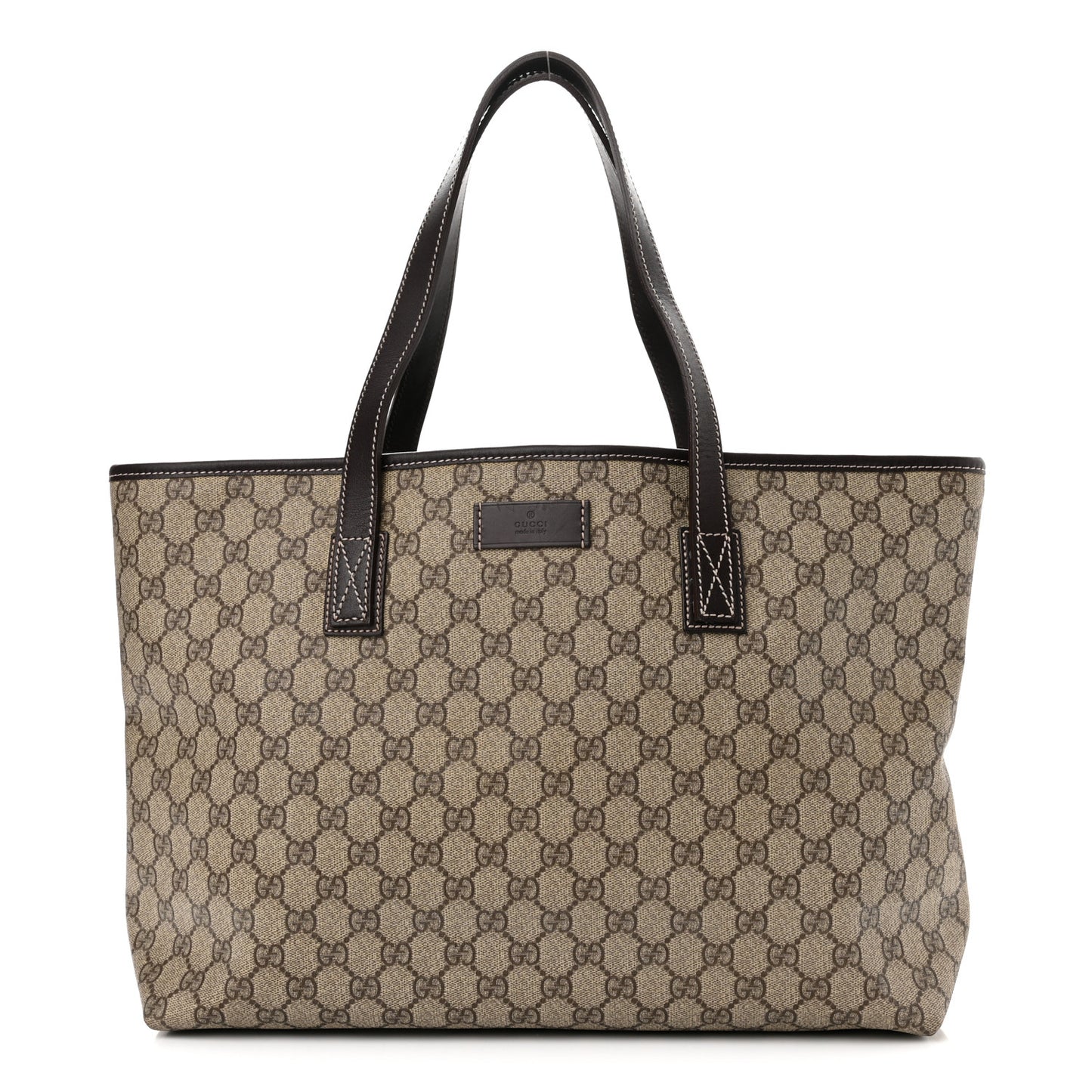 GG Supreme Monogram Medium Zippered Shopping Tote Dark Brown