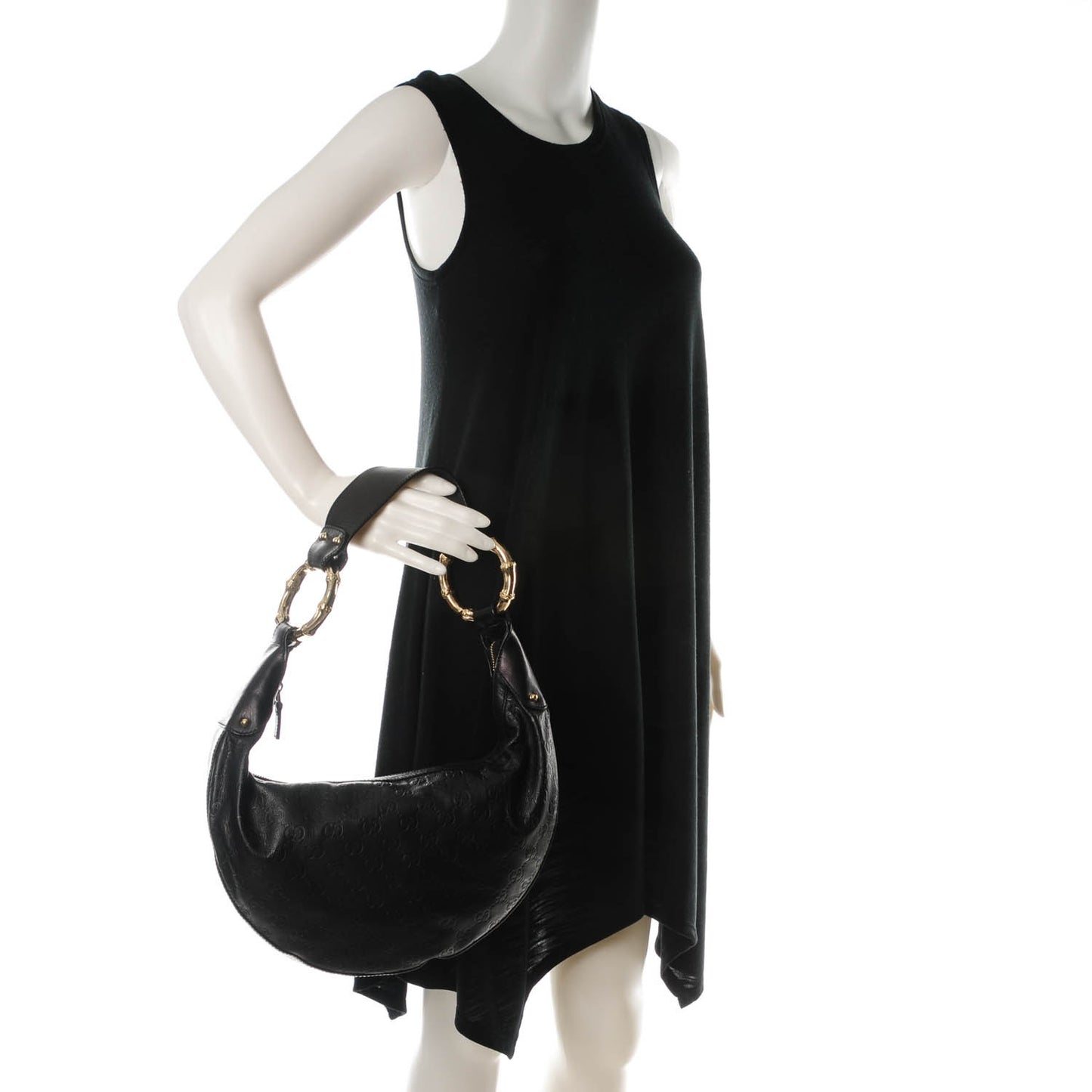 Guccissima Half Moon Bamboo Ring Hobo Black